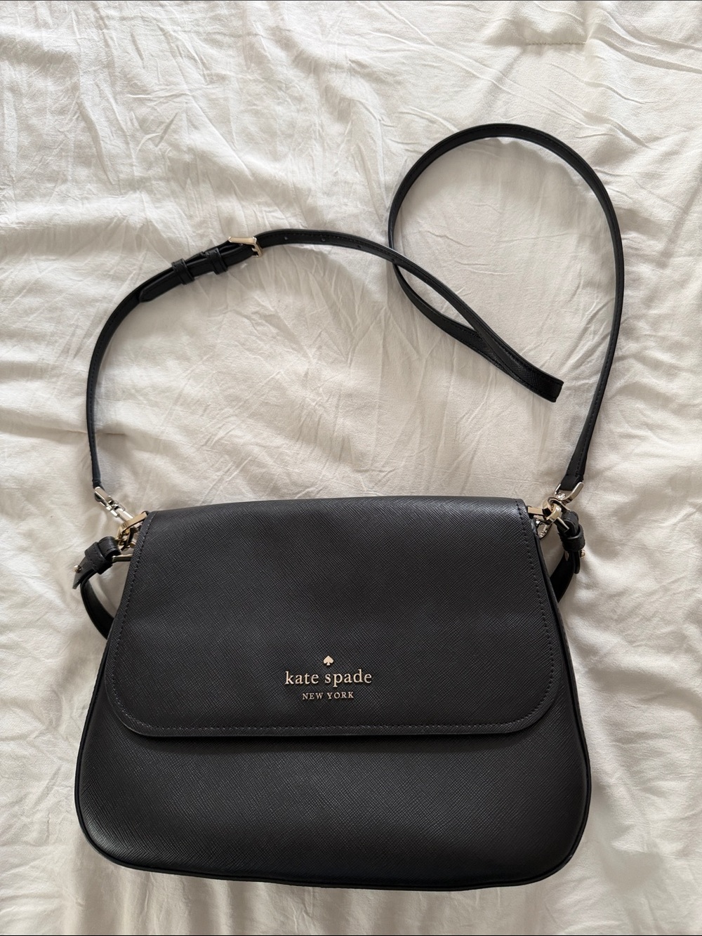 kate spade Black Saffiano Crossbody Bag with Gold Logo
